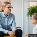 Home 18 정신건강 분야 이직 성공 사례 - A compassionate female psychologist in a modern Polish mental health clinic, wearing professional at...