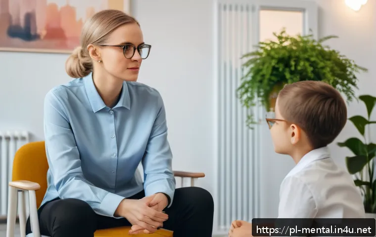 정신건강 분야 이직 성공 사례 - A compassionate female psychologist in a modern Polish mental health clinic, wearing professional at...